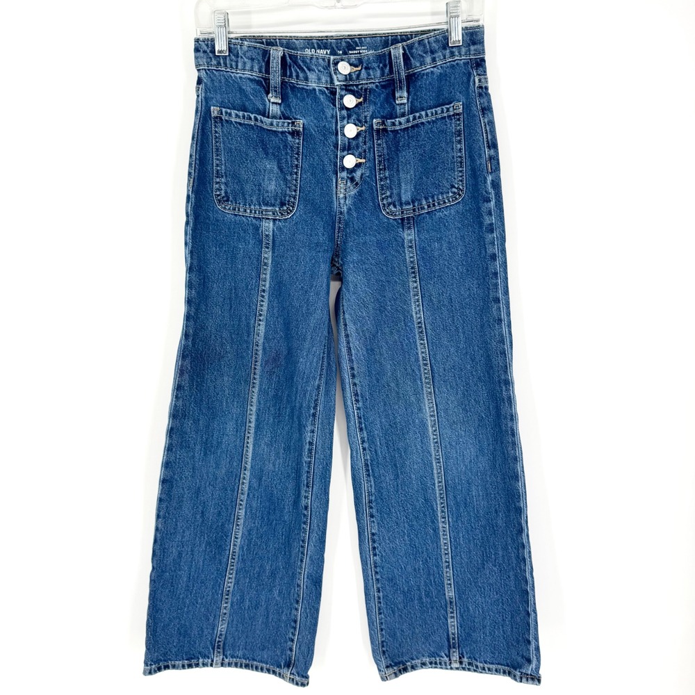 Old Navy Girls High-Waisted Super Baggy Button-Fly Wide-Leg Utility Jeans Sz 14 - Picture 4 of 12